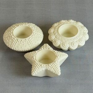 PartyLite Coastal Seashell Starfish Sea Urchin Tealight Holders Set of 3 Bisque